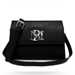 New Badgley Mischka Black Crossbody with Silver Logo Accent